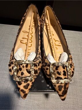 Sam Edelman Leopard Print Pointed Flats with Tortoiseshell Buckle
